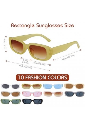 FAMCUCHE Lot de 10 lunettes de soleil rectangulaires pour femme - Avec protection UV - Multicolore - Rétro - Accessoires esth