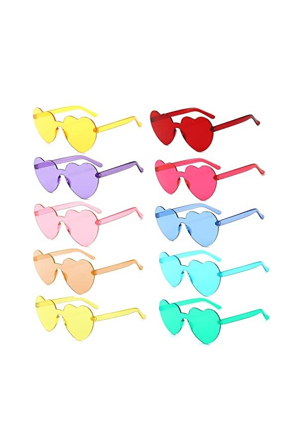 通用 NC Lunette Coeur, 10 Paires Multicolore Lunette de Soleil Coeur sans Monture Lunette Drole pour Party Saint Valentin Photo
