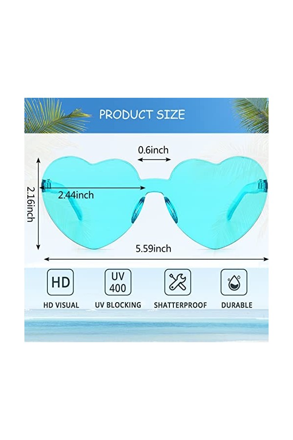 通用 NC Lunette Coeur, 10 Paires Multicolore Lunette de Soleil Coeur sans Monture Lunette Drole pour Party Saint Valentin Photo