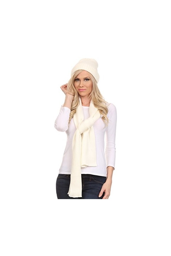 Sakkas CHSS1540 -Aldis Unisexe Ensemble Bonnet à Pompon et Foulard Tricoté Côtelé - Ivoire - One Size Regular