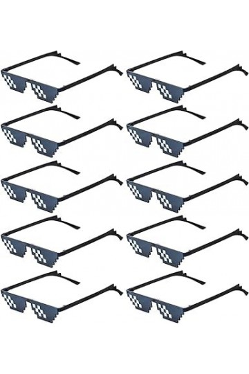 DERAYEE Lot de 10 lunettes de soleil noires Thug Life - 8 bits - Mosaïque - Verres Gamer Thuglife - Pour hommes et femmes - A