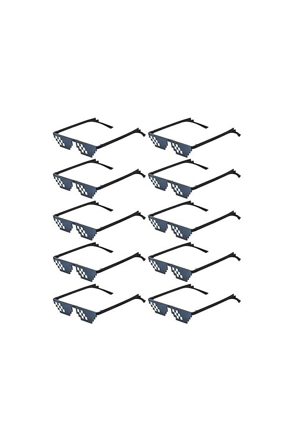 DERAYEE Lot de 10 lunettes de soleil noires Thug Life - 8 bits - Mosaïque - Verres Gamer Thuglife - Pour hommes et femmes - A