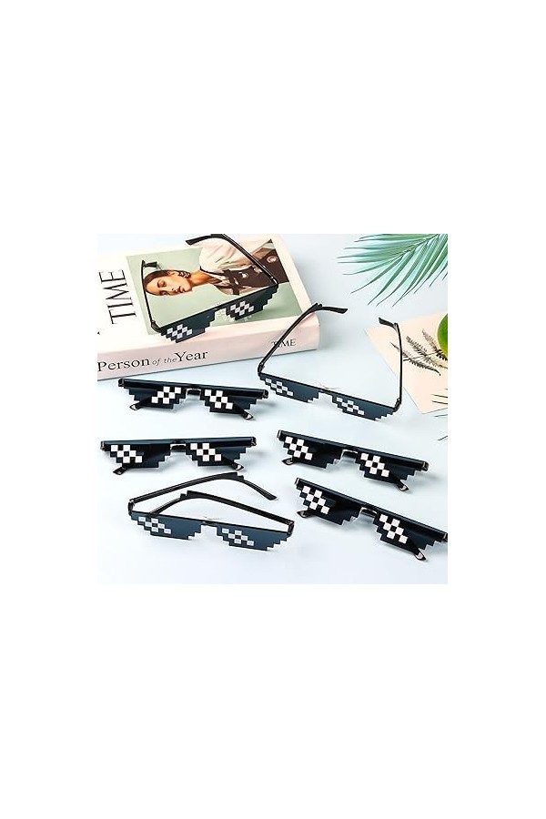 DERAYEE Lot de 10 lunettes de soleil noires Thug Life - 8 bits - Mosaïque - Verres Gamer Thuglife - Pour hommes et femmes - A