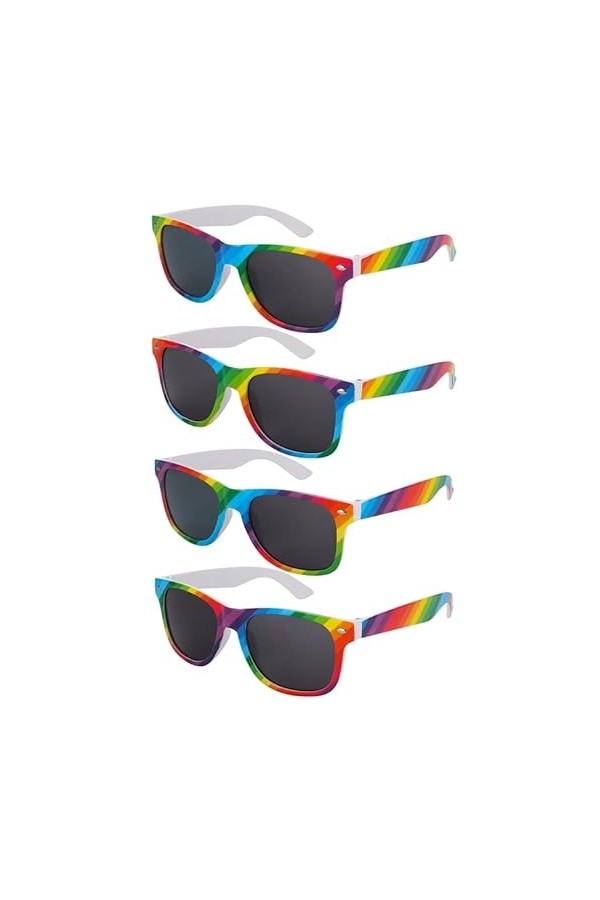 Firtink Lot de 4 lunettes de soleil arc-en-ciel Gay Pride style arc-en-ciel rétro pour homme et femme pour les festivals, les