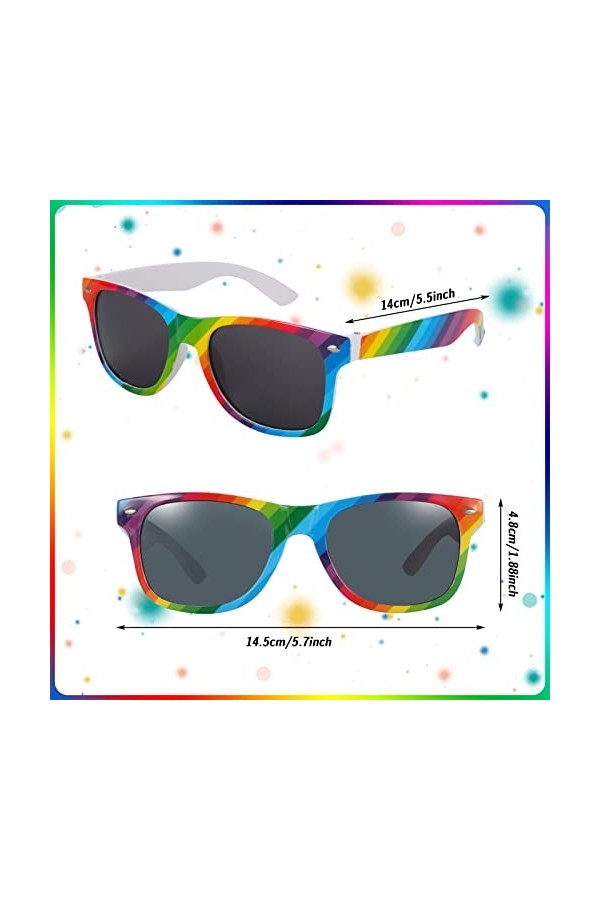 Firtink Lot de 4 lunettes de soleil arc-en-ciel Gay Pride style arc-en-ciel rétro pour homme et femme pour les festivals, les