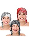 3 Pièces Femmes Chemo Chapeau Turban Bonnet Pre-Tied Headwear Bandana pour la perte de cheveux - - taille unique