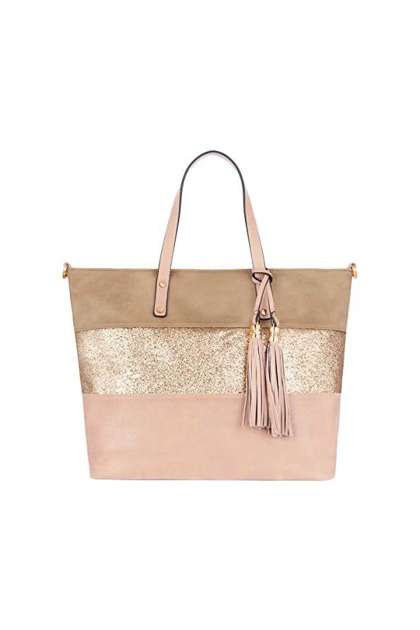 CRAZYCHIC - Sac à Main Paillette Femme - Cabas Fourre-Tout Cuir PU Souple - Sac Porté Epaule Bandoulière Patchwork Multicolor