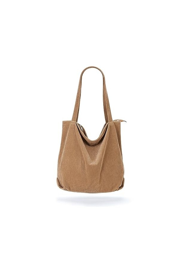 Jadin Sac Cabas Femme Grand Format en Velours Côtelé, Sac a Main Femme, Grand Sac de Plage Femme avec Zip, The Tote Bag pour 