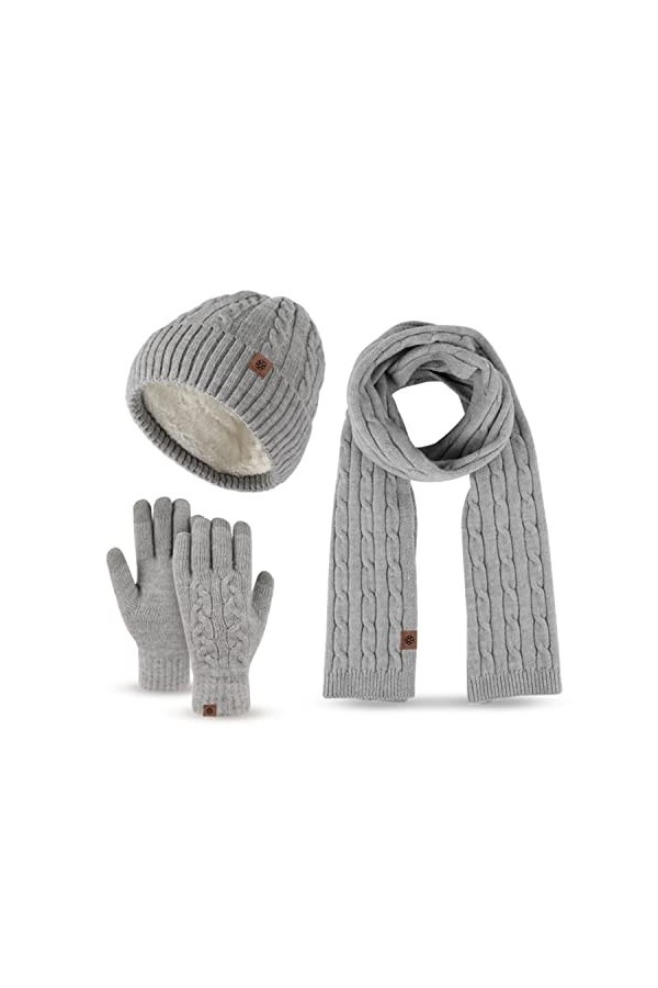 jianyana Ensemble de tricot dhiver chaud unisexe, bonnet tricoté avec doublure en polaire douce et épaisse Bonnet chaud pour