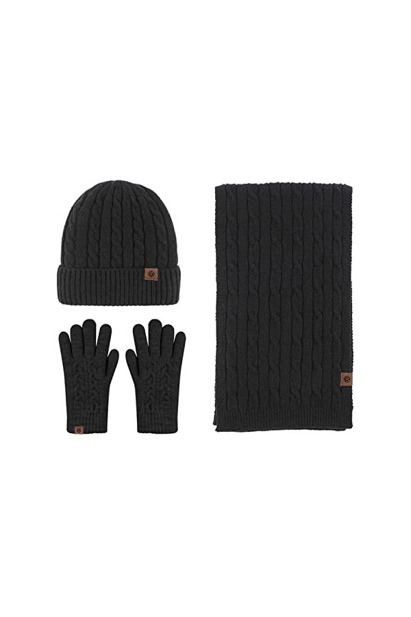 jianyana Ensemble de tricot dhiver chaud unisexe, bonnet tricoté avec doublure en polaire douce et épaisse Bonnet chaud pour