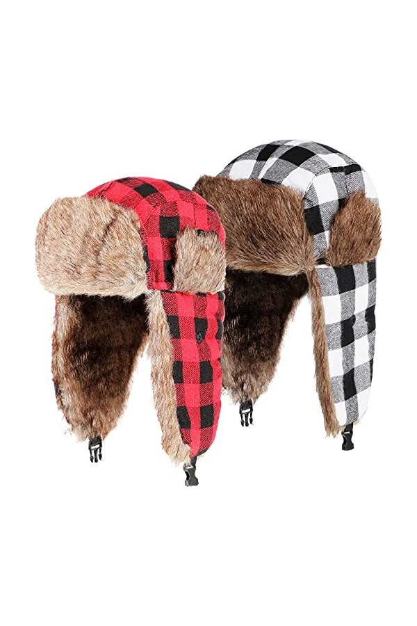 2 Pièces Chapeau de Trappeur dhiver Chapeau Chapka Bonnet à Cache-Oreilles en Fausse Fourrure Chapeau Ushanka Chapeau de Ski