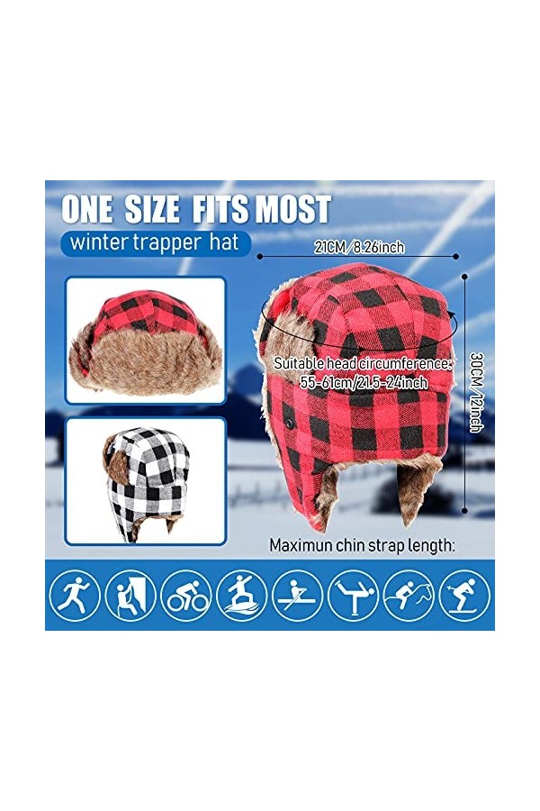 2 Pièces Chapeau de Trappeur dhiver Chapeau Chapka Bonnet à Cache-Oreilles en Fausse Fourrure Chapeau Ushanka Chapeau de Ski