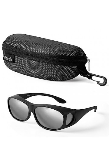 BEZZEE PRO Surlunettes de Soleil Polarisées Argentées avec Étui - Protection UV400 & Anti Reflet - Adaptées à la Pêche et au 