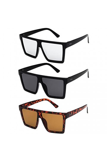 XYJJ 3 paires Dessus Plat Lunettes Soleil, Flat Top Lunettes Soleil, Siamois Lunettes Soleil, Carrées Unisexes Lunettes Solei