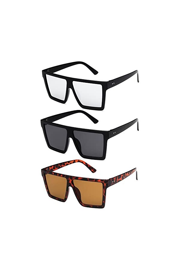 XYJJ 3 paires Dessus Plat Lunettes Soleil, Flat Top Lunettes Soleil, Siamois Lunettes Soleil, Carrées Unisexes Lunettes Solei