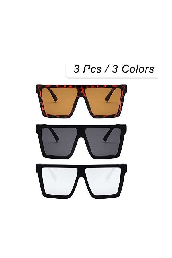 XYJJ 3 paires Dessus Plat Lunettes Soleil, Flat Top Lunettes Soleil, Siamois Lunettes Soleil, Carrées Unisexes Lunettes Solei