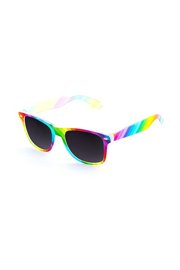 Lunettes de soleil arc-en-ciel brillantes pour adulte - Unisexe - Teinte foncée UV400, Arc-en-ciel