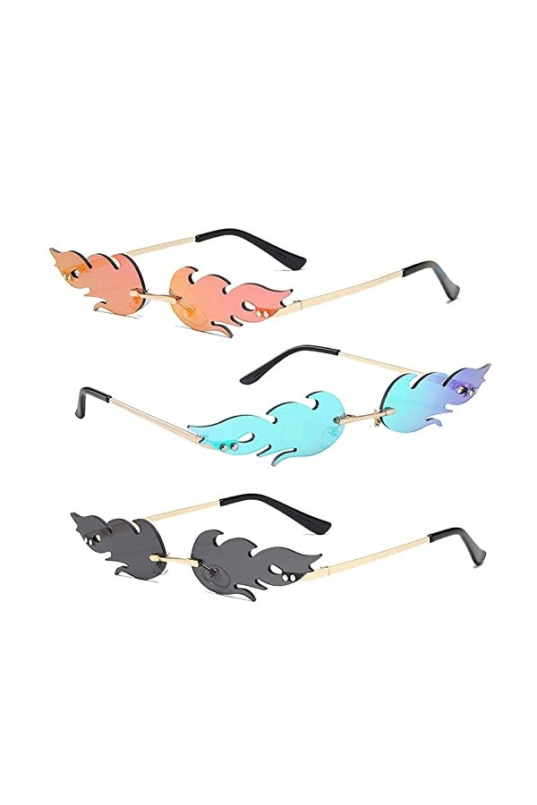 3 Pièces Lunettes de Fête Sans Monture,Lunettes de Soleil Vintage de Style Punk, Lunettes Flamm, Pour Lunettes de Soleil Sans