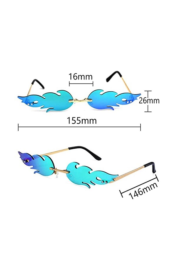 3 Pièces Lunettes de Fête Sans Monture,Lunettes de Soleil Vintage de Style Punk, Lunettes Flamm, Pour Lunettes de Soleil Sans