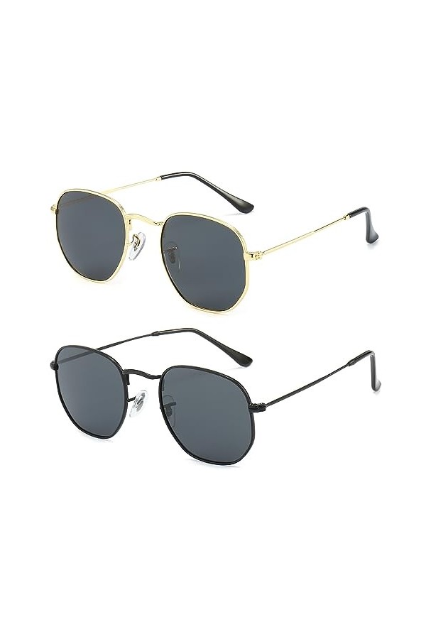 YAMEIZE Cadre Métallique Irrégulier Rond Circulaire Polarisé - Lunettes de Soleil pour Femmes Hommes Lunettes de Soleil Mode 