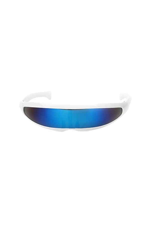 No Name Ltd Lunettes de soleil à visière bleue effet miroir réfléchissant fin enveloppant pour cosplay, déguisement, boîte de