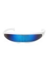 No Name Ltd Lunettes de soleil à visière bleue effet miroir réfléchissant fin enveloppant pour cosplay, déguisement, boîte de