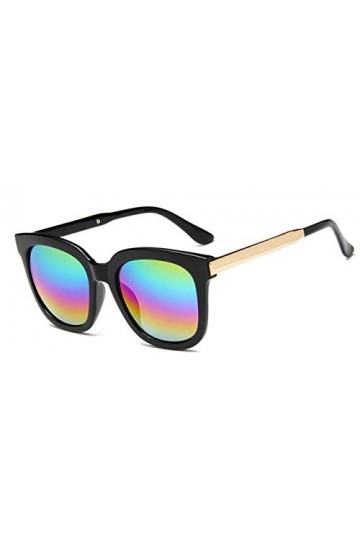 YUANCHENG Vintage Reflective Frame Lunettes de soleil Femmes Coloré Reflective Trends with Glasses UV 400 9-Black-Multicolore