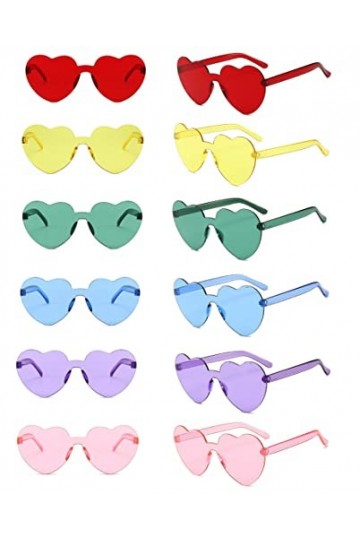 Lot de 12 paires de lunettes en forme de cœur - Style rétro - Style rétro - Sans monture - En forme de cœur