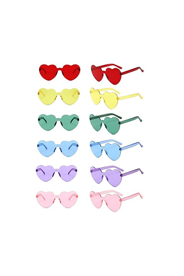 Lot de 12 paires de lunettes en forme de cœur - Style rétro - Style rétro - Sans monture - En forme de cœur