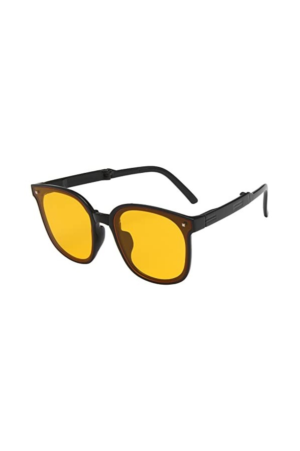 Lunettes de soleil tendance pour femmes hommes polarisés pliables rondes chic rétro lunettes de soleil petites femmes, jaune,