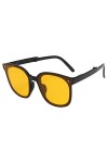 Lunettes de soleil tendance pour femmes hommes polarisés pliables rondes chic rétro lunettes de soleil petites femmes, jaune,