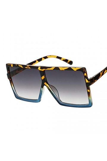 Lunettes de soleil surdimensionnées pour femme - Noir - Tendance - Carré - Monture large - Rétro - Unisexe - - Bleu léopard,