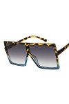 Lunettes de soleil surdimensionnées pour femme - Noir - Tendance - Carré - Monture large - Rétro - Unisexe - - Bleu léopard,
