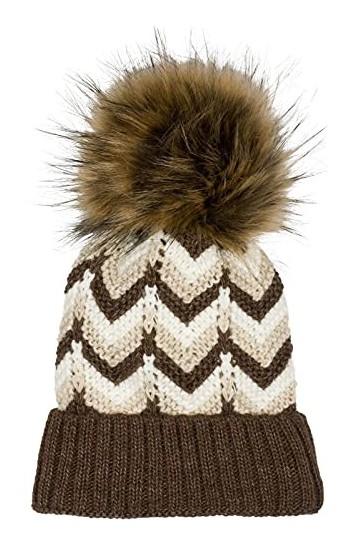 styleBREAKER Chapeau Pom Pom en Tricot pour Femmes avec Motif Zigzag et Doublure en Polaire, Chapeau dhiver en Fourrure Pom 