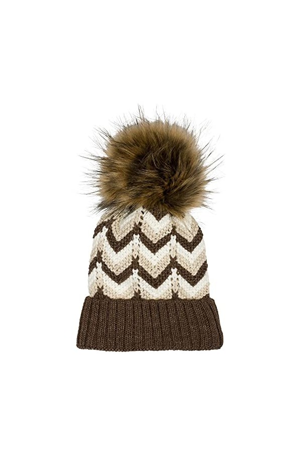 styleBREAKER Chapeau Pom Pom en Tricot pour Femmes avec Motif Zigzag et Doublure en Polaire, Chapeau dhiver en Fourrure Pom 