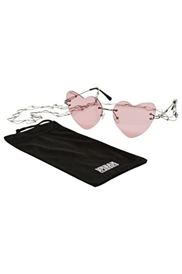 Urban Classics Sunglasses Heart with Chain Lunettes de Soleil, Rose/argenté, Taille Unique Mixte
