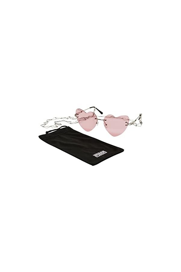 Urban Classics Sunglasses Heart with Chain Lunettes de Soleil, Rose/argenté, Taille Unique Mixte
