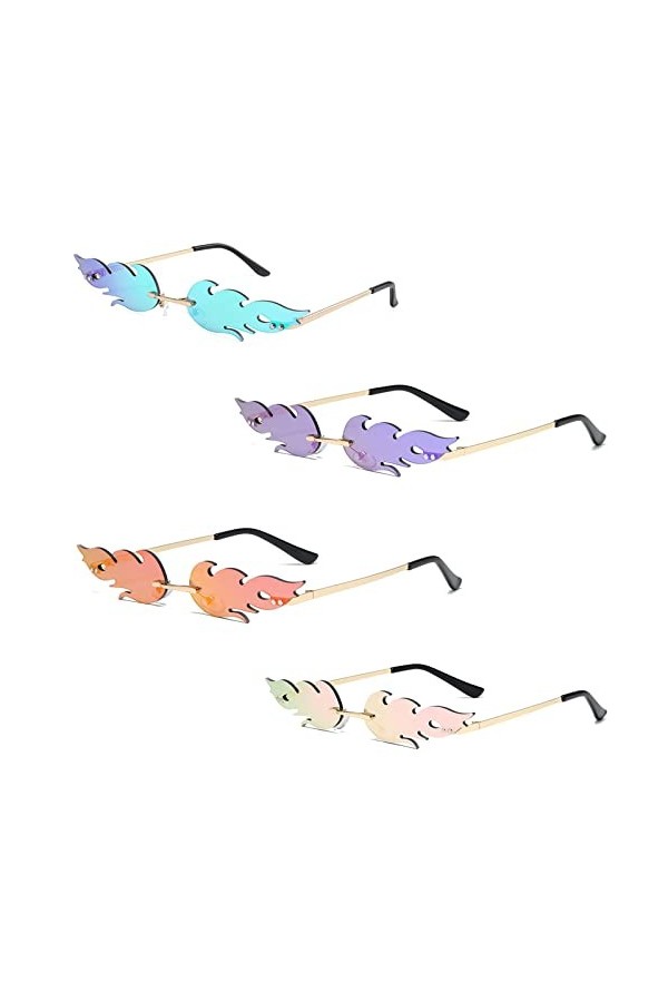 4 Pièces Lunette Flamme, Feu Flamme Lunettes de Soleil, Feu Lunettes de Soleil Sans Monture, Lunettes de Soleil Unisexes Flam
