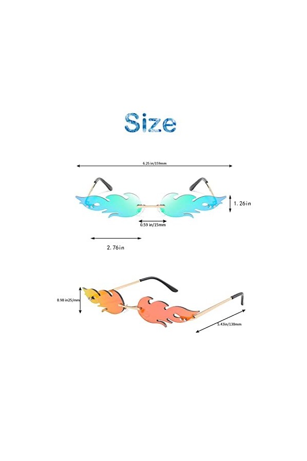 4 Pièces Lunette Flamme, Feu Flamme Lunettes de Soleil, Feu Lunettes de Soleil Sans Monture, Lunettes de Soleil Unisexes Flam