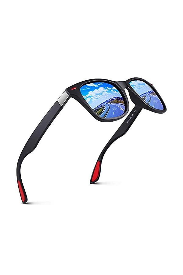 CUQOO Lunettes de soleil polarisées classiques mat noir homme femme protection UV, Noir ,