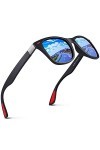 CUQOO Lunettes de soleil polarisées classiques mat noir homme femme protection UV, Noir ,