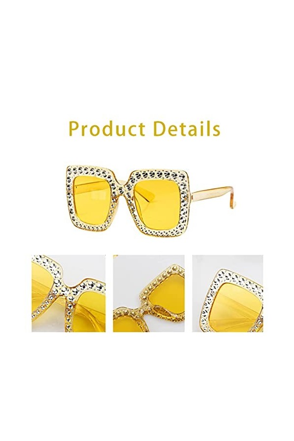 FVIZAL Lot de 3 lunettes Elton John - Lunettes de soleil rectangulaires surdimensionnées - Monture épaisse - En cristal étinc