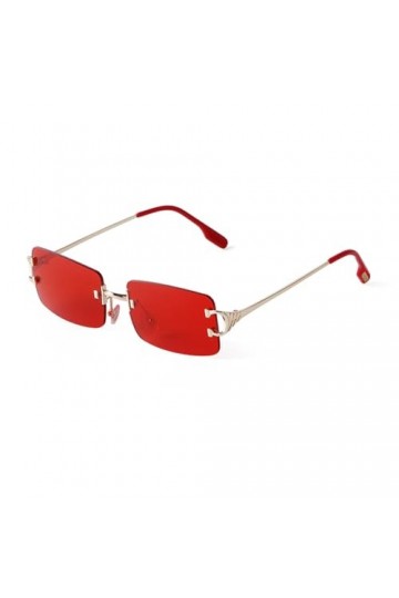 ADEWU Lunettes de soleil sans monture Femme Homme Vintage Rétro Lunettes étroites Petites Rectangulaires Métal, Doré/rouge.