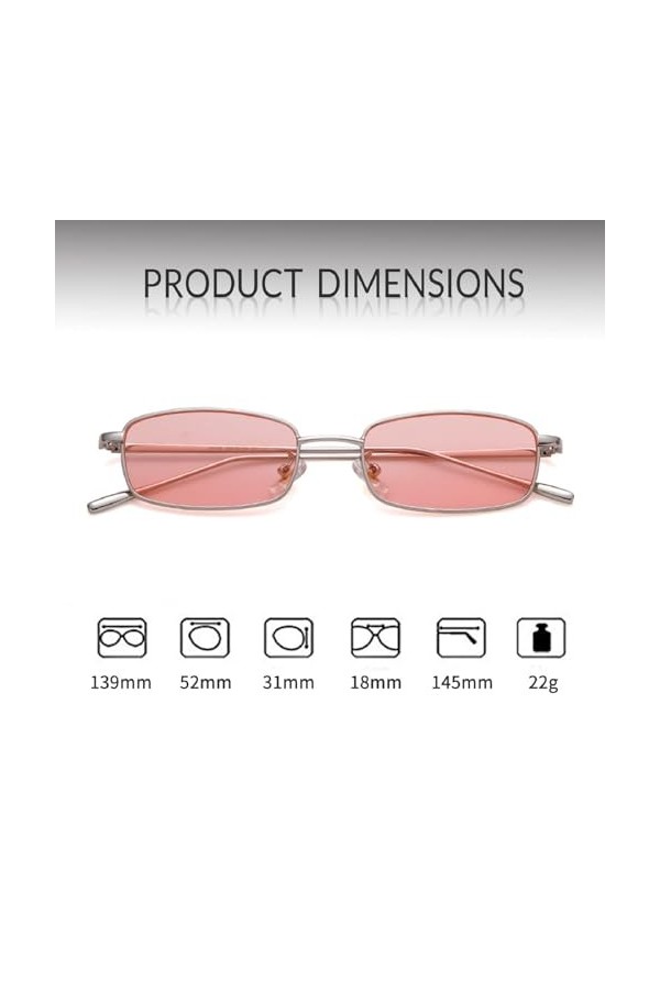 ADEWU Lunettes de soleil rétro rectangulaires - Vintage - Lunettes étroites - Protection UV - Pour homme et femme, Lentille r