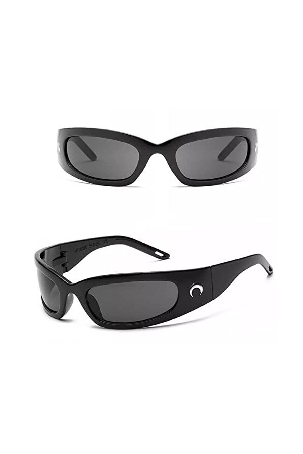 No Name Ltd Lunettes de soleil enveloppantes demi-lune avec protection UV polarisées pour homme et femme, Noir - Verres gris,
