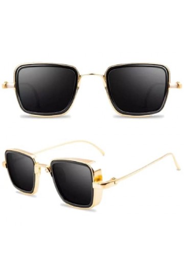 Lunettes de soleil rétro carrées en métal steampunk tendance vintage, Alliage doré., Taille unique