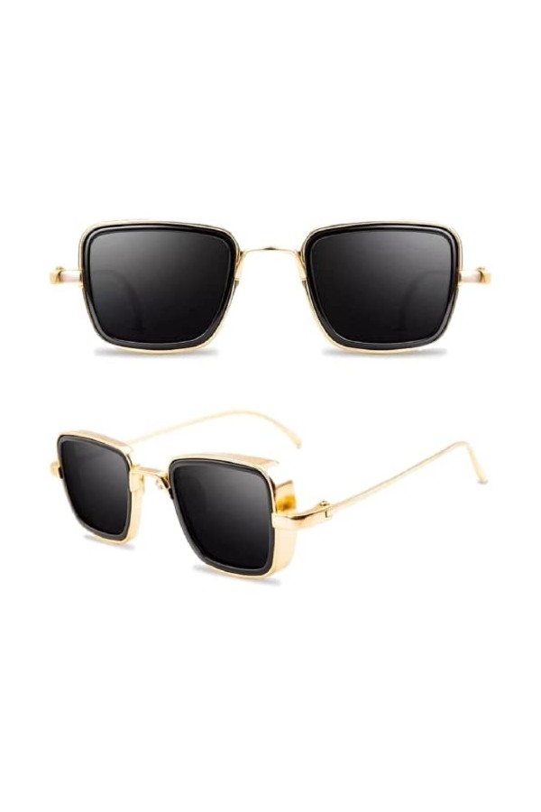 Lunettes de soleil rétro carrées en métal steampunk tendance vintage, Alliage doré., Taille unique