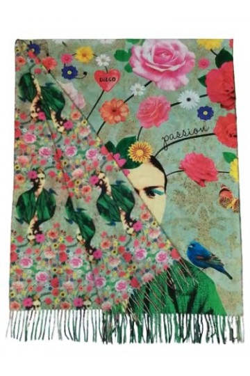 Écharpe viscose double impression Frida Kahlo Khalo cadeau femme art mode écharpe foulard, multicolore, Taille unique