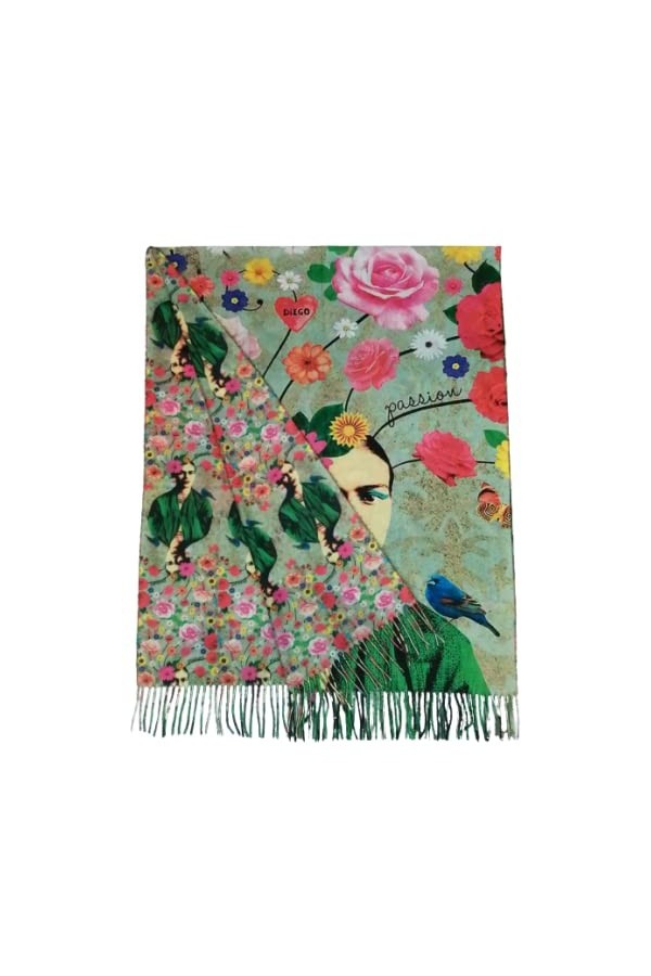 Écharpe viscose double impression Frida Kahlo Khalo cadeau femme art mode écharpe foulard, multicolore, Taille unique