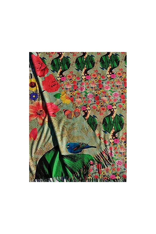 Écharpe viscose double impression Frida Kahlo Khalo cadeau femme art mode écharpe foulard, multicolore, Taille unique